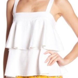 Ruffled tiered sleeveless linen top